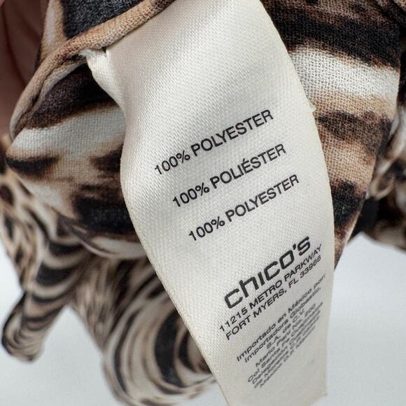 Chico's Blouse Womens Medium Leopard Popover Long Roll Tab Sleeves V-Neck Shirt - Picture 7 of 9